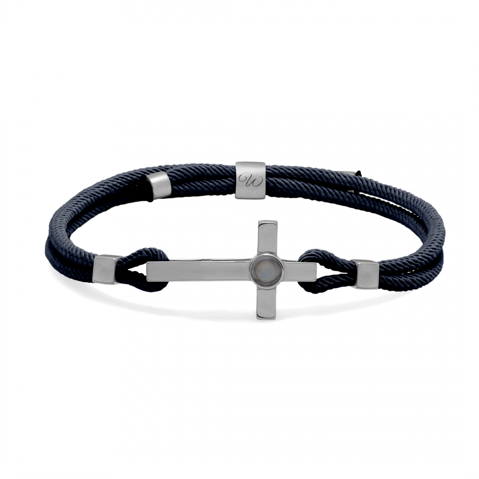 pulsera de plata con cordón negro cruz religiosa plata